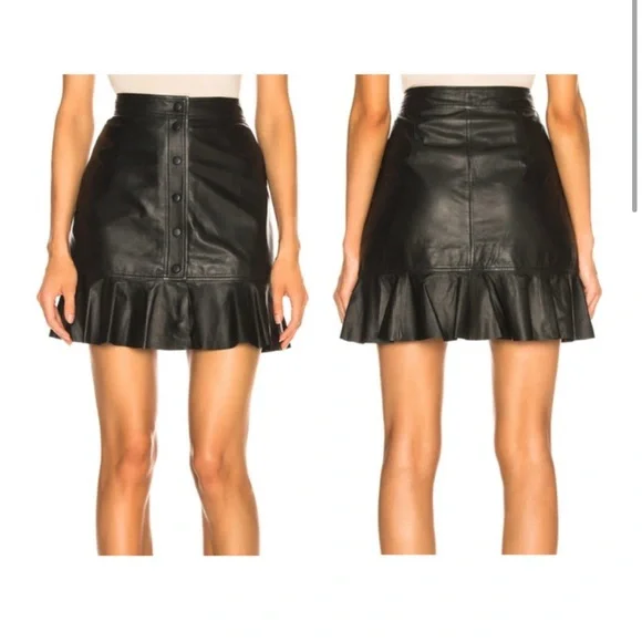 Ganni Rhinehart Lamb Leather Mini Snap On Skirt Size Small - Picture 7 of 9